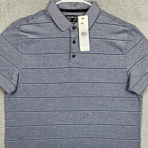 NEW Calvin Klein Mens Large Shirt Polo Blue Striped Rugby Short Sleeve Casual
